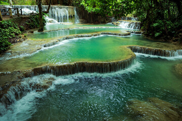 tad kuang si one of beautiful limestone waterfall in luangprabang one of most popular attraction in northern of lao