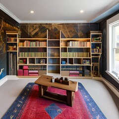 A magical Harry Potter-themed playroom with bookshelf wallpaper, a wizarding world map, and flying broomstick toys1