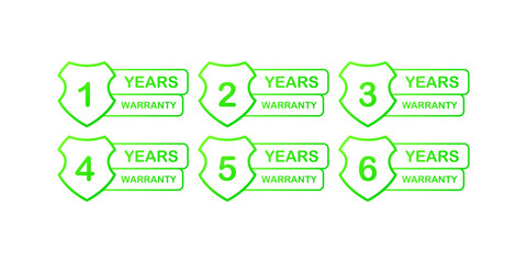 Warranty icons. Flat style, green. Years warranty icons, guaranty. Vector icons