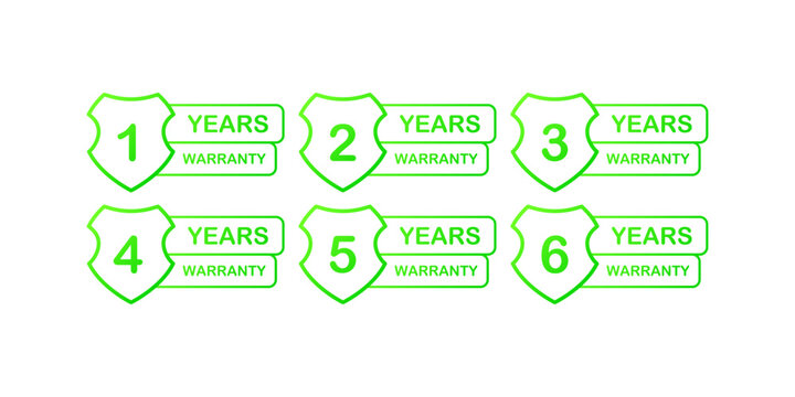 Warranty icons. Flat style, green. Years warranty icons, guaranty. Vector icons