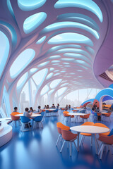 "Explore a vibrant, futuristic learning hub for students to expand their knowledge. 📚🚀"