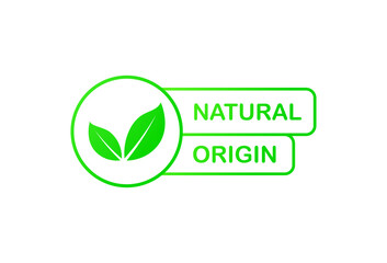 Natural origin. Flat, green, 100% organic icon, organic mark. vector image