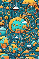 Cartoon image illustrating how the world is interconnected through technology.