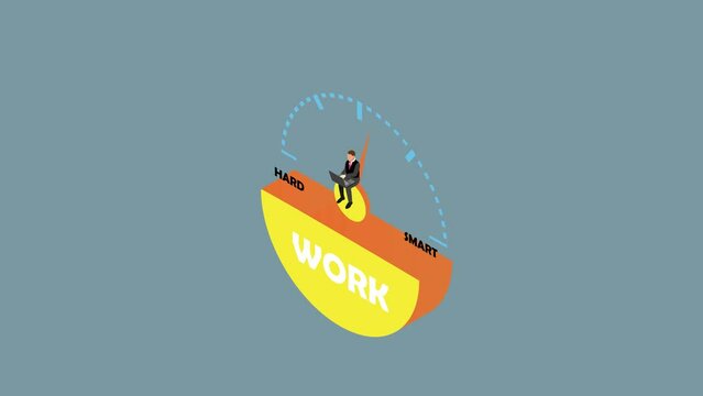 Businessman sit on efficiency meter - work smarter not harder