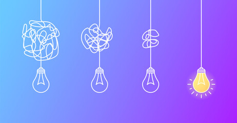 Lamp hanging on a string. Flat, color, tangled cord, straight cord. Vector illustration