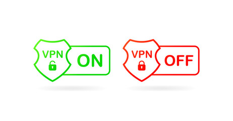 VPN on off icons. Flat, color, vpn enabled, vpn disabled. Vector illustrations