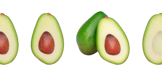 avocado cut in half on transparent background