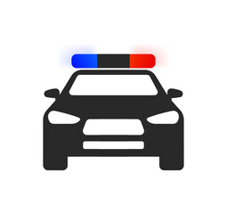 Police car. Silhouette, color, flashing lights, flashers on the car. Vector illustration