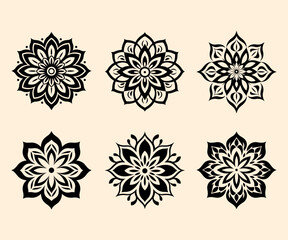 Simple shape mandala flowers, abstract floral elements, meditative flower motif