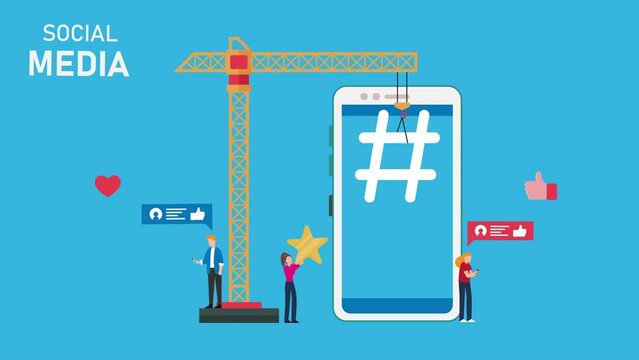 phone with hashtag sign, people and social networks