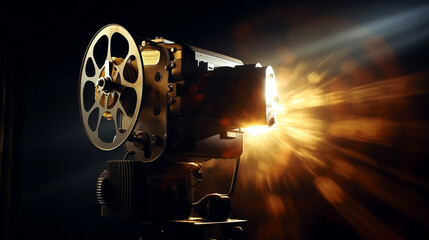 A classic movie projector casting flickering light on the silver screen, ready to transport the audience back in time Generative AI