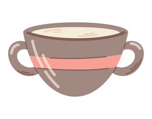Doodle Cup of hot tea or coffee, vector isolated flat illustration.
