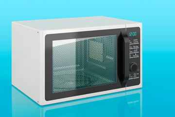Obraz premium Microwave on blue background, 3D rendering