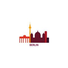Germany Berlin cityscape skyline capital city panorama vector flat modern logo icon. Central Europe region emblem idea with landmarks and building silhouettes