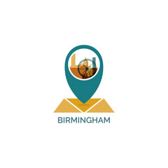 UK England Birmingham map pin point geolocation modern skyline shape pointer vector logo icon isolated illustration. Great Britain West Midlands web emblem idea with landmarks and building silhouettes