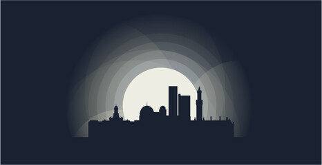  UK England Bradford cityscape skyline at sunrise sunset panorama vector flat banner, United Kingdom West Yorkshire night city logo idea