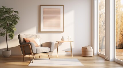 Fototapeta premium Home design itnerior with some chairs and photo on the wall. Generative ai