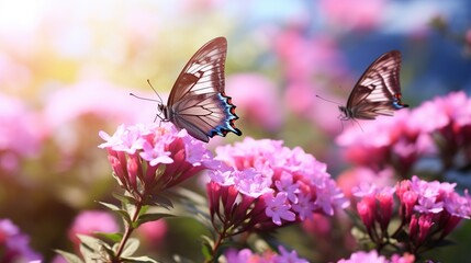 Obraz premium Close-up of a butterfly on a flower. a large butterfly sitting on green leaves, a beautiful insect in its natural habitat. Generative AI