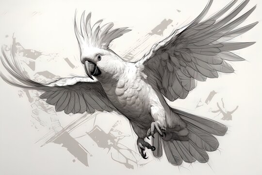 white cockatoo in flight sketch clip art preview