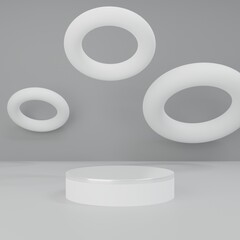 Round grey podium product display. 3D rendering