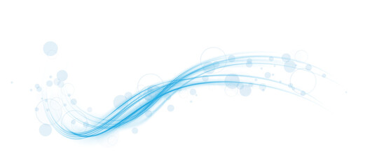 Blue magic spirals with sparkles. Blue light effect. Glitter particles with lines. Swirl effect. PNG.