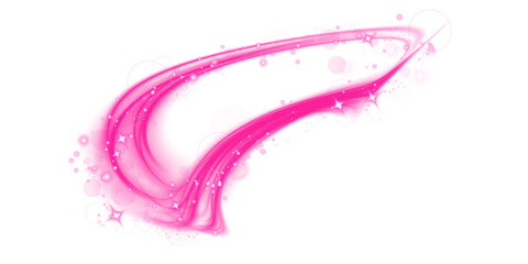Pink magic spirals with sparkles. Pink light effect. Glitter particles with lines. Swirl effect. PNG. © Orange Sky