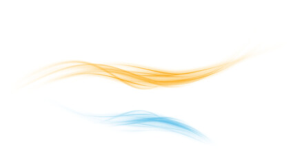 Yellow and blue magic spirals with sparkles. Yellow and blue light effect. Glitter particles with lines. Swirl effect. PNG.