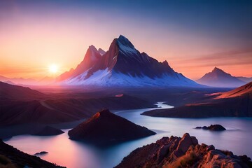 Fototapeta na wymiar sunrise in the mountains generated by AI