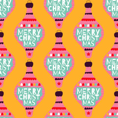 Fototapeta na wymiar Christmas seamless pattern. Christmas cute pink tree toys ornament background. Stock vector wallpaper