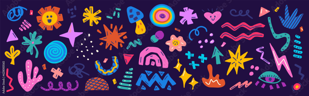 Canvas Prints set colorful various hand drawn shapes and doodle objects, abstract elements for modern design, vect
