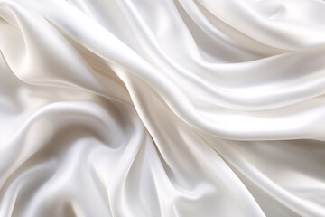 Obraz premium Closeup of rippled white silk satin fabric texture background. Abstract background of white wavy silk or satin.