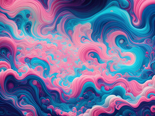Captivating abstract twirl and curly anime background textures with shades of cyan, pink, and navy. Generative AI, AI Generated.