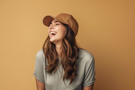 young happy smiling woman wearing hat