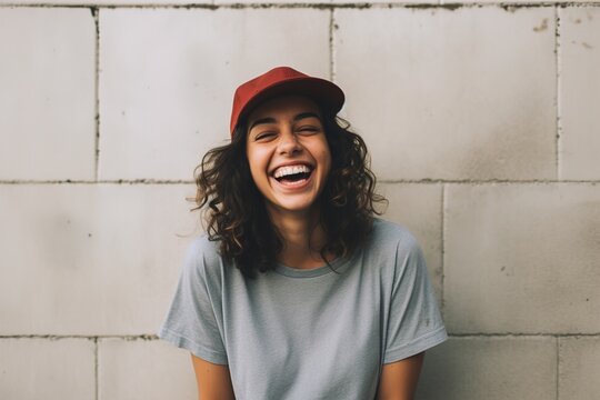 young happy smiling woman wearing hat