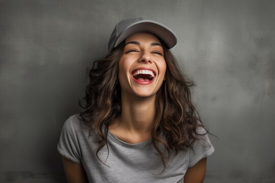 smiling girl in a hat with happy face