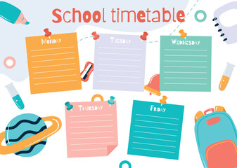 Bright school timetable Vector illustration