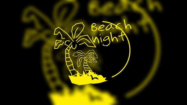 Illustration of coconut tree and text night beach