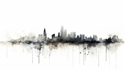 City scape illustration on white background with brush splash, suitable for business, technology assets. Generative ai