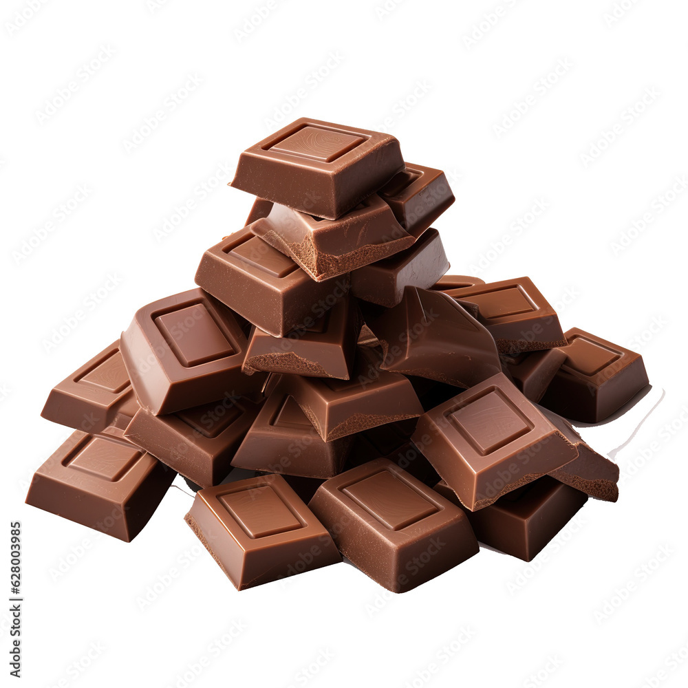 Poster chocolate pieces isolated on white background with clipping path.