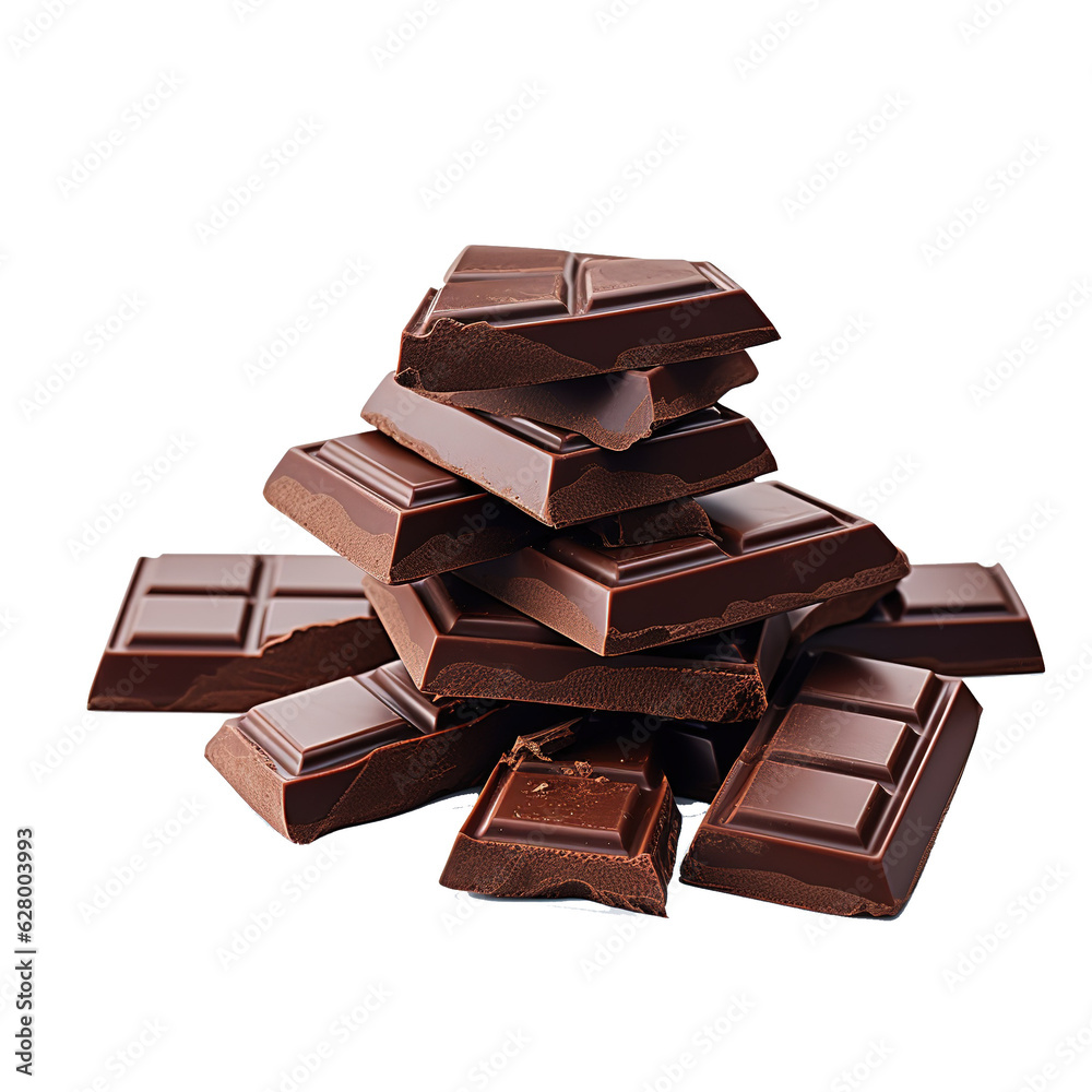Poster chocolate pieces isolated on white background with clipping path.