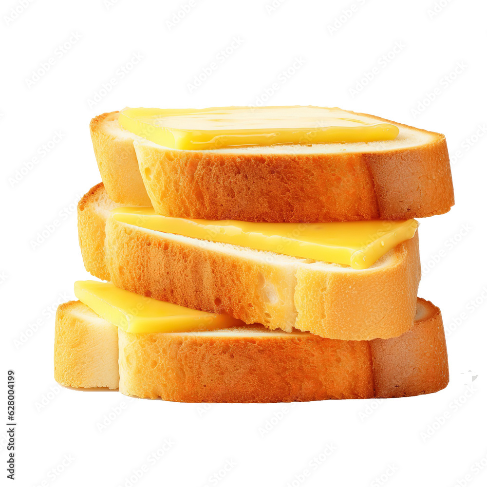 Poster slices of cheese on bread toast isolated on white background with clipping path.