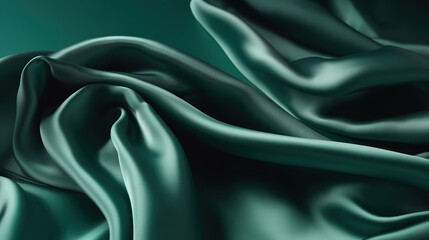 Obraz premium Green silk satin velvet. Wavy soft folds. Smooth. Shiny fabric. Generative Ai