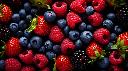 Fototapeta premium Top view of Fruits of the forest. Image generative AI.