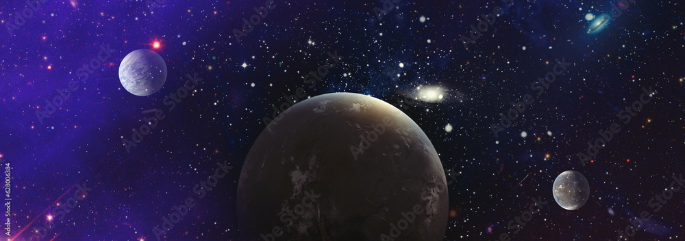Wall mural stars of a planet and galaxy in a free space . bright star nebula. distant galaxy. abstract image. e
