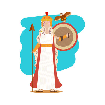 recommend clip art: vector flat female with helmet, spear, shield, owl