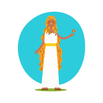 recommend clip art: vector flat girl in ancient greek dress with long gold hair and flower