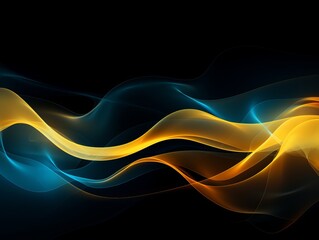 Neon lights wavy lines with color blue and yellow on a dark background. Generative ai