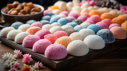 Multi-colored Japanese Mochi dessert ice cream.