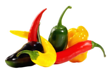 Various colored Chili Peppers on Transparent PNG Background