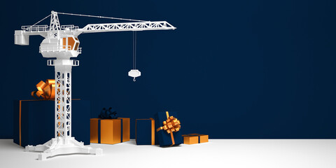 Greeting card or banner template on a construction, industrial or real estate theme. 3d render.